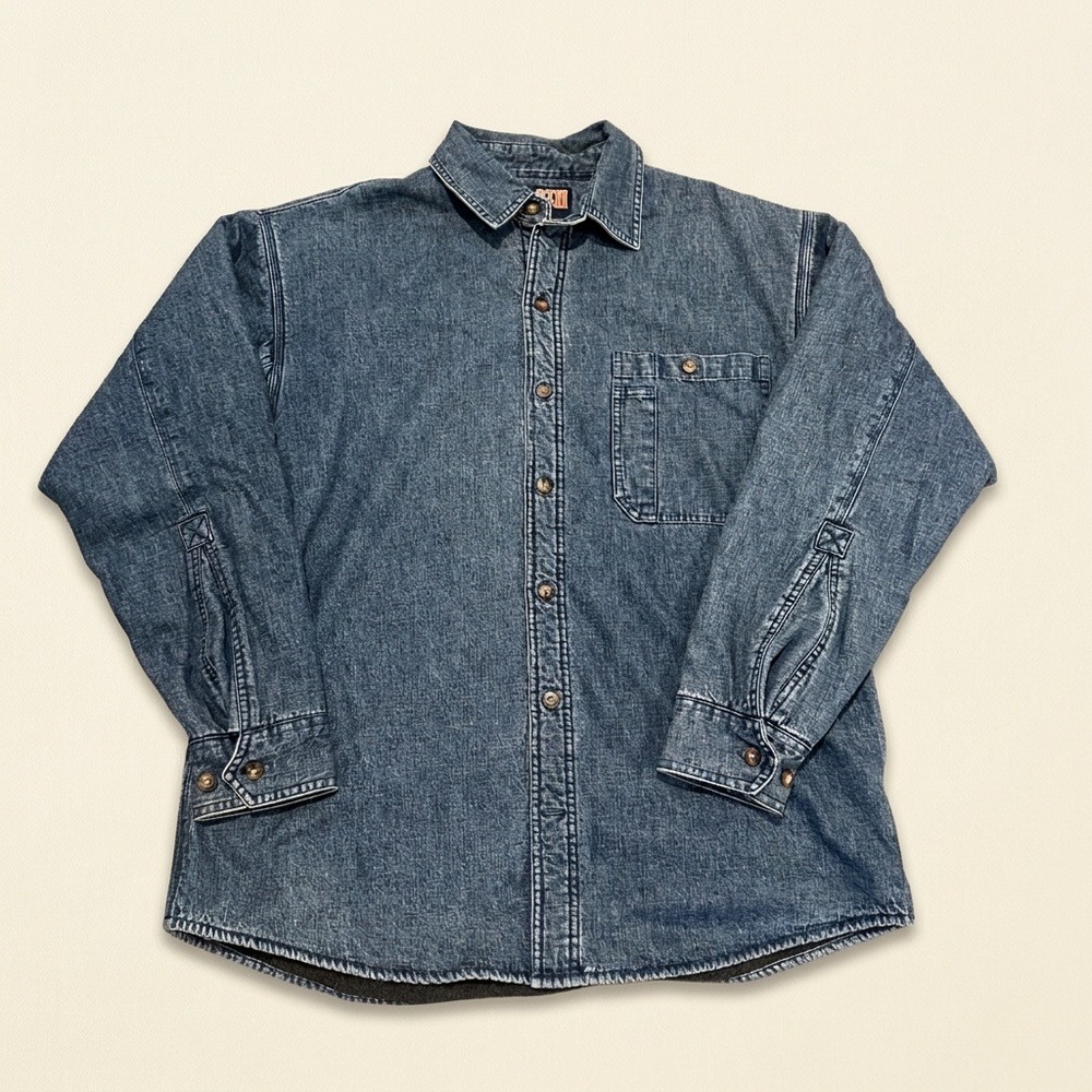Duluth Trading Co Mens Large Fleece Lined Denim Shirt Jacket Blue RN106803